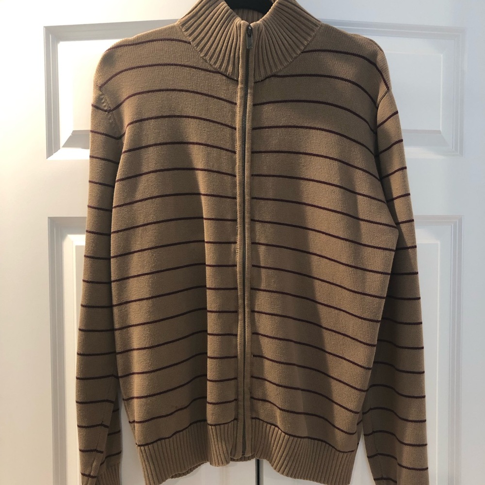 Men's Zip-Up Striped Shirt Jacket in Tan